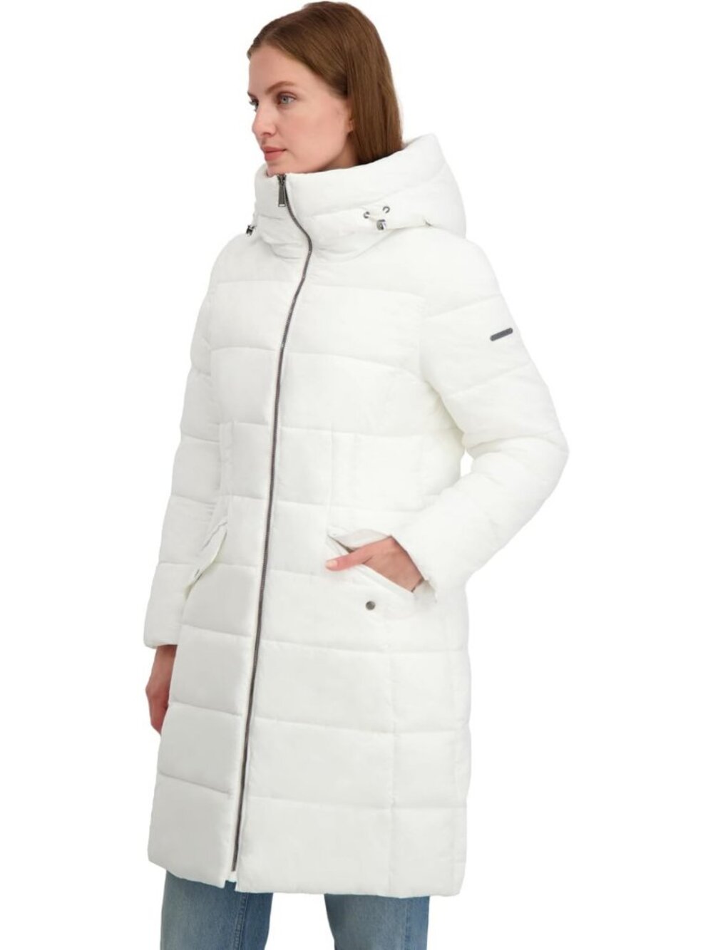 Fitted Velvet Corduroy Long Puffer Coat with Hood & Drawstring - Winter Jacket
